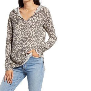 ROW A leopard print knit hoodie top, NWT, S